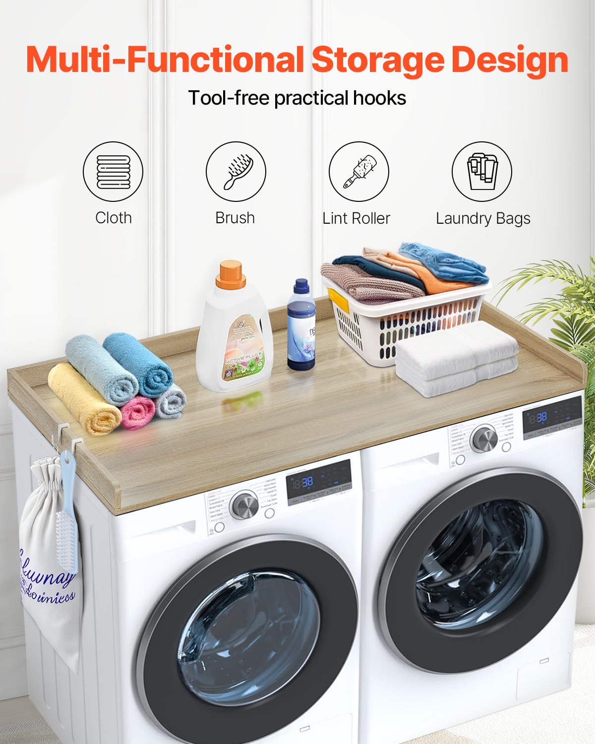 VEVOR Washer Dryer Countertop 54" x 27" Wooden Washer and Dryer Topper Oak