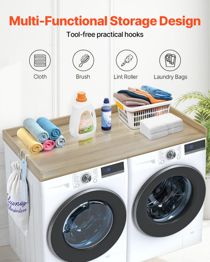 VEVOR Washer Dryer Countertop 54" x 27" Wooden Washer and Dryer Topper Oak