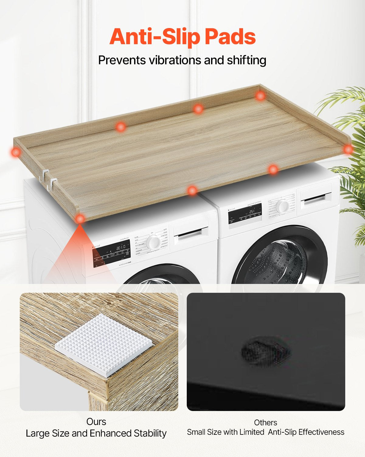 VEVOR Washer Dryer Countertop 54" x 27" Wooden Washer and Dryer Topper Oak