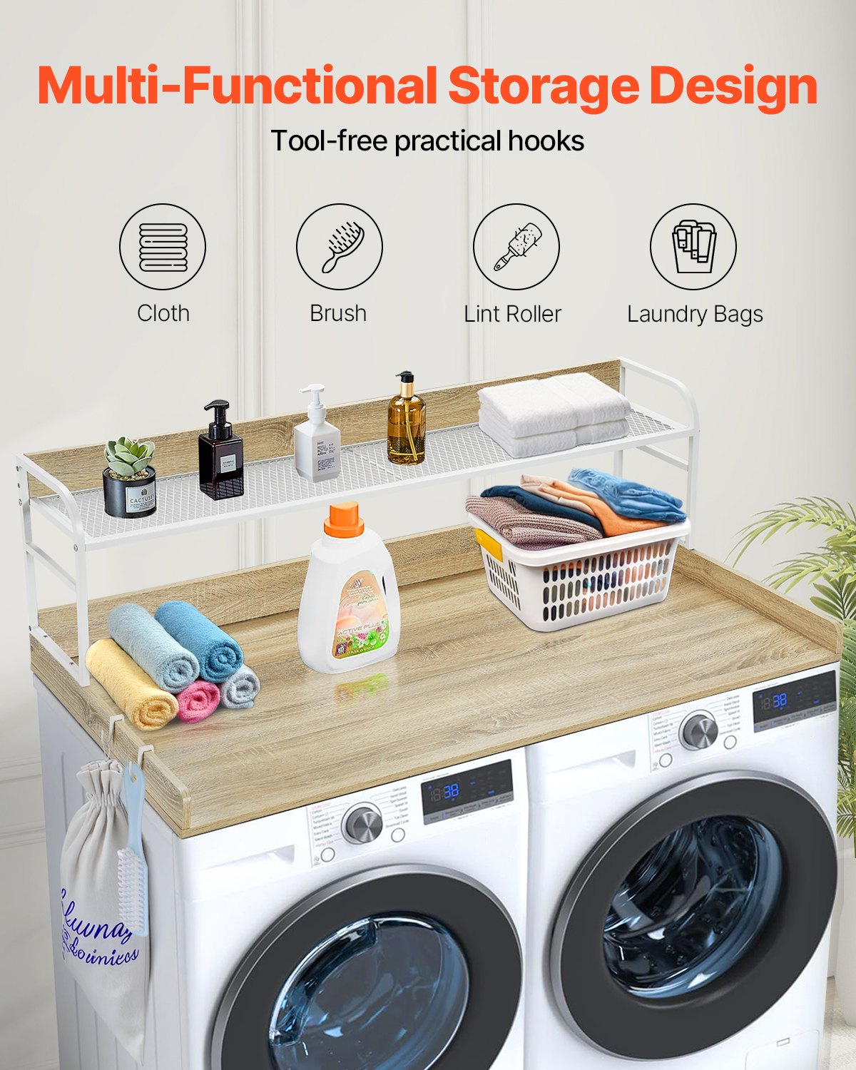 VEVOR Washer Dryer Countertop with Shelf 54"x27" Wooden Washer Dryer Cover Oak