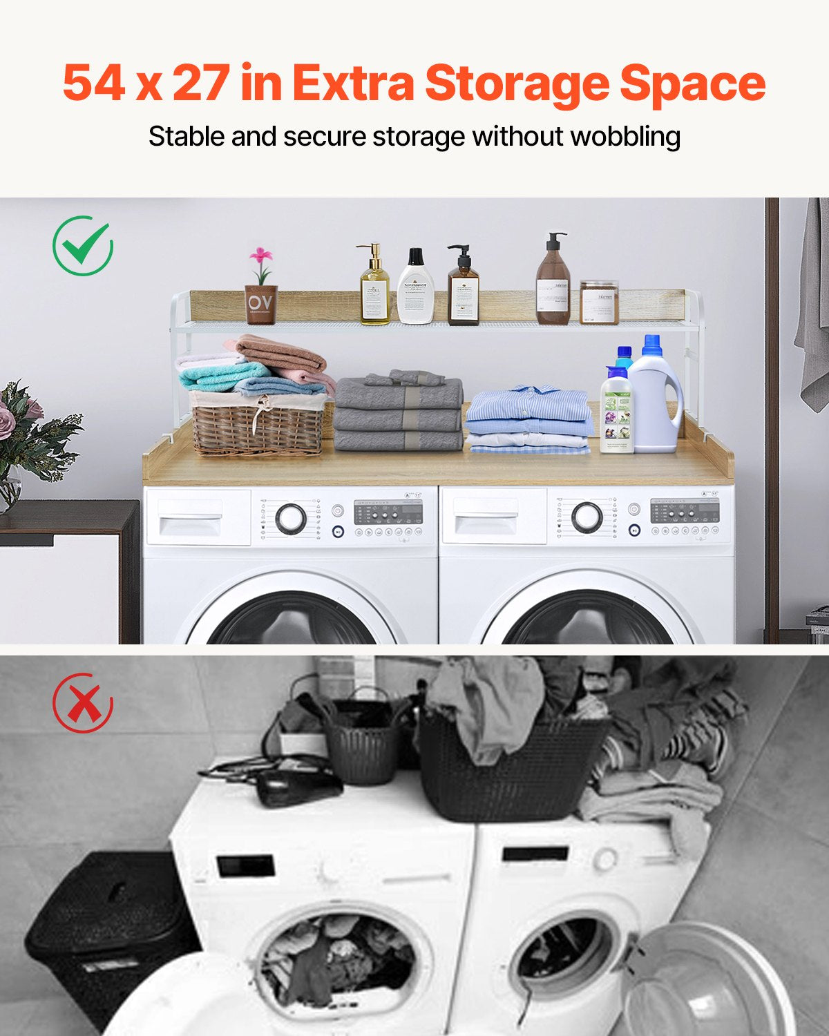 VEVOR Washer Dryer Countertop with Shelf 54"x27" Wooden Washer Dryer Cover Oak