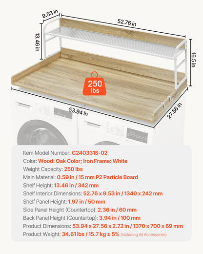 VEVOR Washer Dryer Countertop with Shelf 54"x27" Wooden Washer Dryer Cover Oak