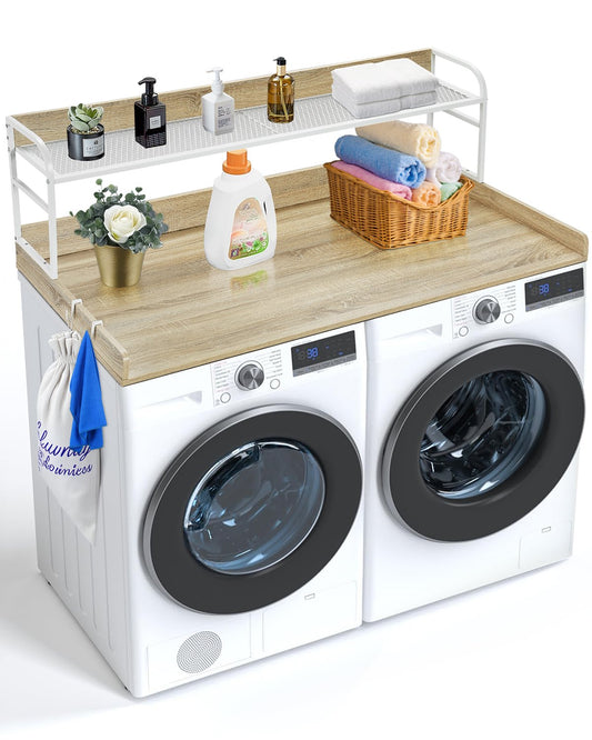 VEVOR Washer Dryer Countertop with Shelf 54"x27" Wooden Washer Dryer Cover Oak