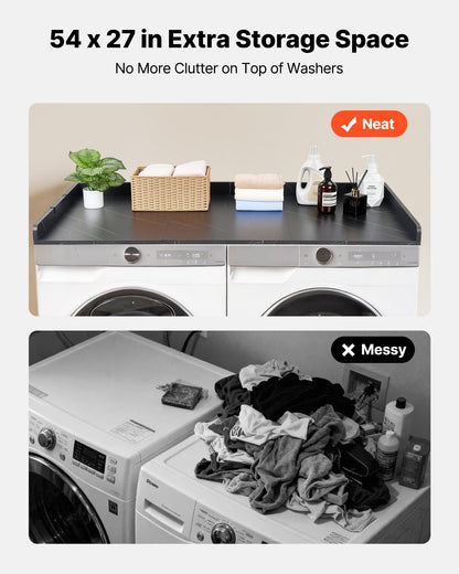 Washer Dryer Countertop, 137 x 69.9 cm Marble Washer and Dryer Topper with Edge & Hooks, Water-Resistant Laundry Machine Topper for Laundry Closet Pantry Counter Organization and Storage, Black