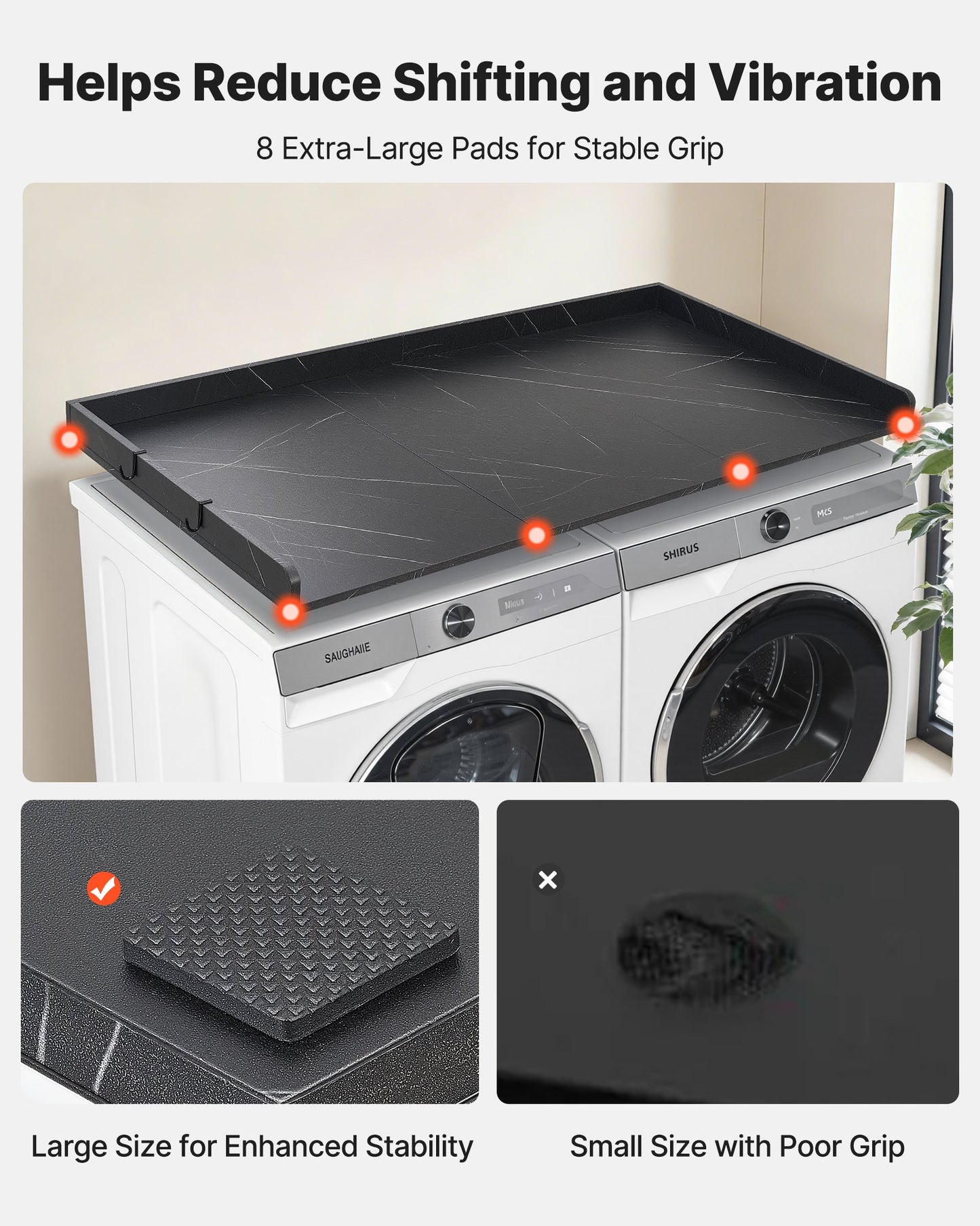 Washer Dryer Countertop, 137 x 69.9 cm Marble Washer and Dryer Topper with Edge & Hooks, Water-Resistant Laundry Machine Topper for Laundry Closet Pantry Counter Organization and Storage, Black