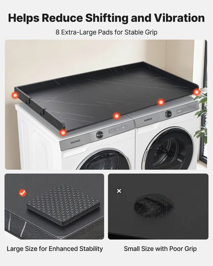 Washer Dryer Countertop, 137 x 69.9 cm Marble Washer and Dryer Topper with Edge & Hooks, Water-Resistant Laundry Machine Topper for Laundry Closet Pantry Counter Organization and Storage, Black