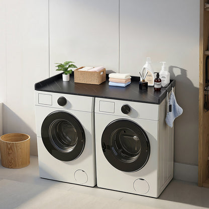 Washer Dryer Countertop, 137 x 69.9 cm Marble Washer and Dryer Topper with Edge & Hooks, Water-Resistant Laundry Machine Topper for Laundry Closet Pantry Counter Organization and Storage, Black