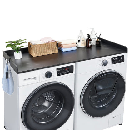 Washer Dryer Countertop, 137 x 69.9 cm Marble Washer and Dryer Topper with Edge & Hooks, Water-Resistant Laundry Machine Topper for Laundry Closet Pantry Counter Organization and Storage, Black