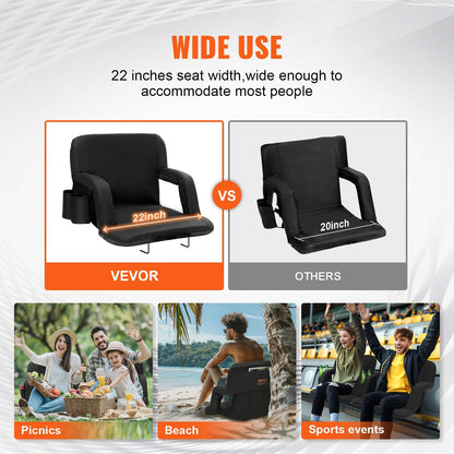 Portable Stadium Chair with Back Support, Folding Cushion & Cupholder, 49cm Wide