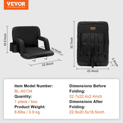 Portable Stadium Chair with Back Support, Folding Cushion & Cupholder, 49cm Wide