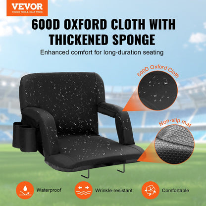 Portable Reclining Stadium Chair with Back Support & Cupholder, 2-Pack
