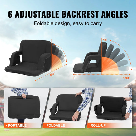 Portable Reclining Stadium Chair with Back Support & Cupholder, 2-Pack
