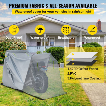 Heavy Duty Waterproof Motorcycle Shelter Tent, 280x105x162 cm, Grey