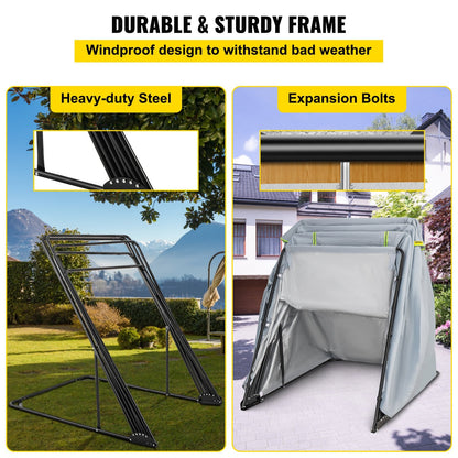 Heavy Duty Waterproof Motorcycle Shelter Tent, 280x105x162 cm, Grey