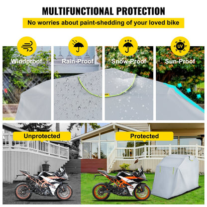 Heavy Duty Waterproof Motorcycle Shelter Tent, 280x105x162 cm, Grey