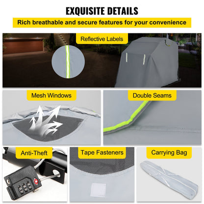 Heavy Duty Waterproof Motorcycle Shelter Tent, 280x105x162 cm, Grey