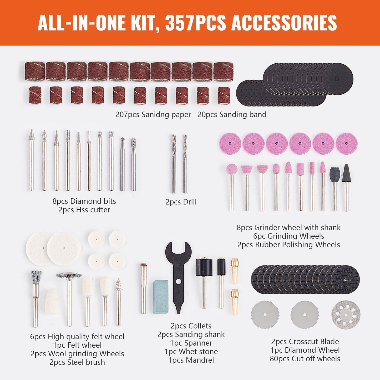 VEVOR Rotary Tool Accessories Kit 357PCS for Carving Sanding Cutting Polishing