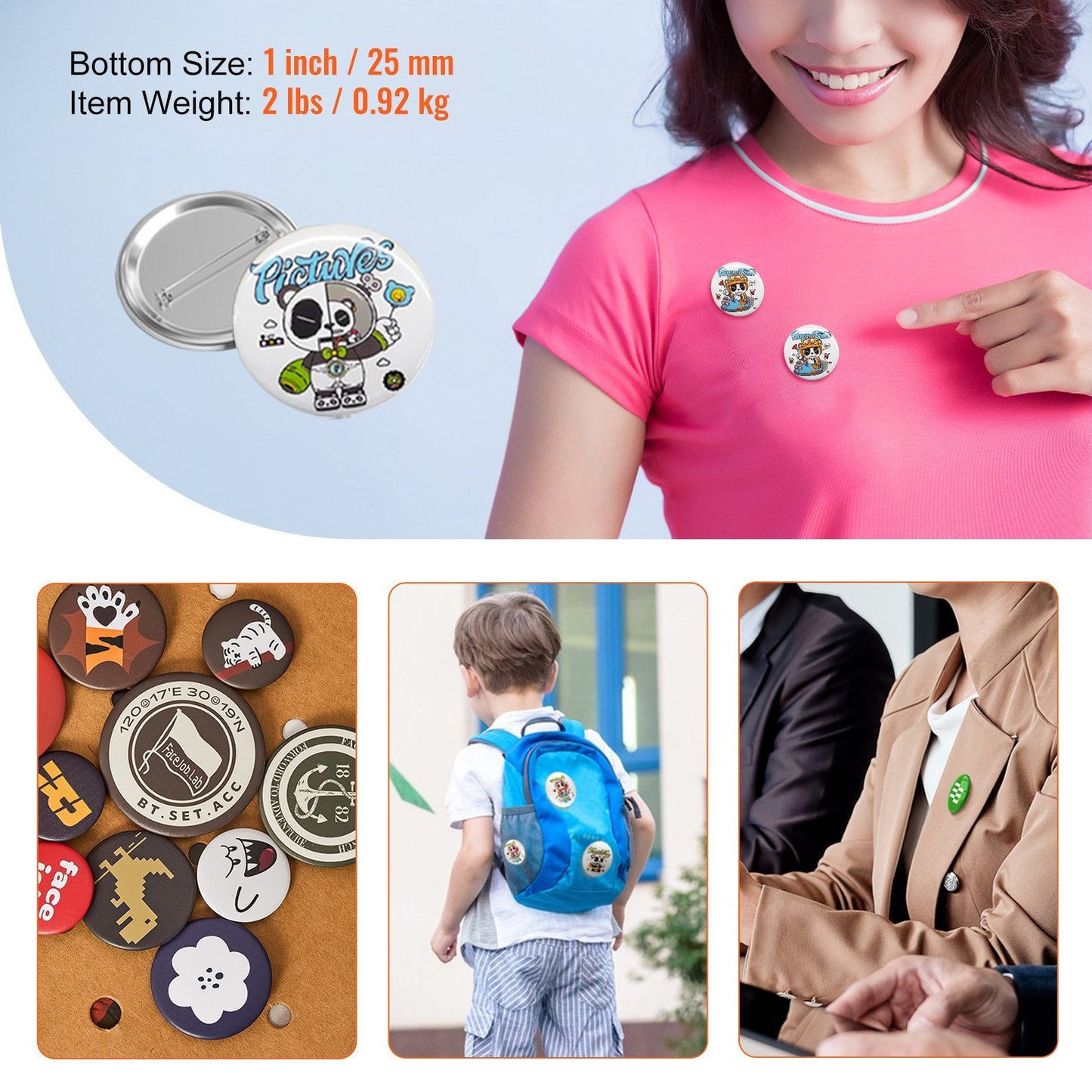 1 Meter Button Badge Parts for Maker Machine - 500 Sets, Metal & Plastic