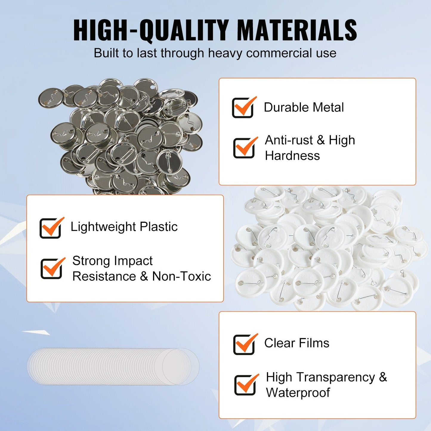 32mm Button Badge Parts for Maker Machine - 500 Sets with Metal & Plastic Components
