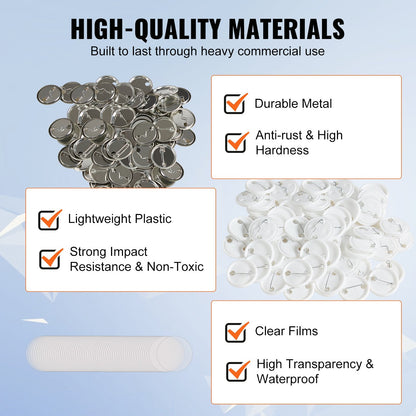 32mm Button Badge Parts for Maker Machine - 500 Sets with Metal & Plastic Components