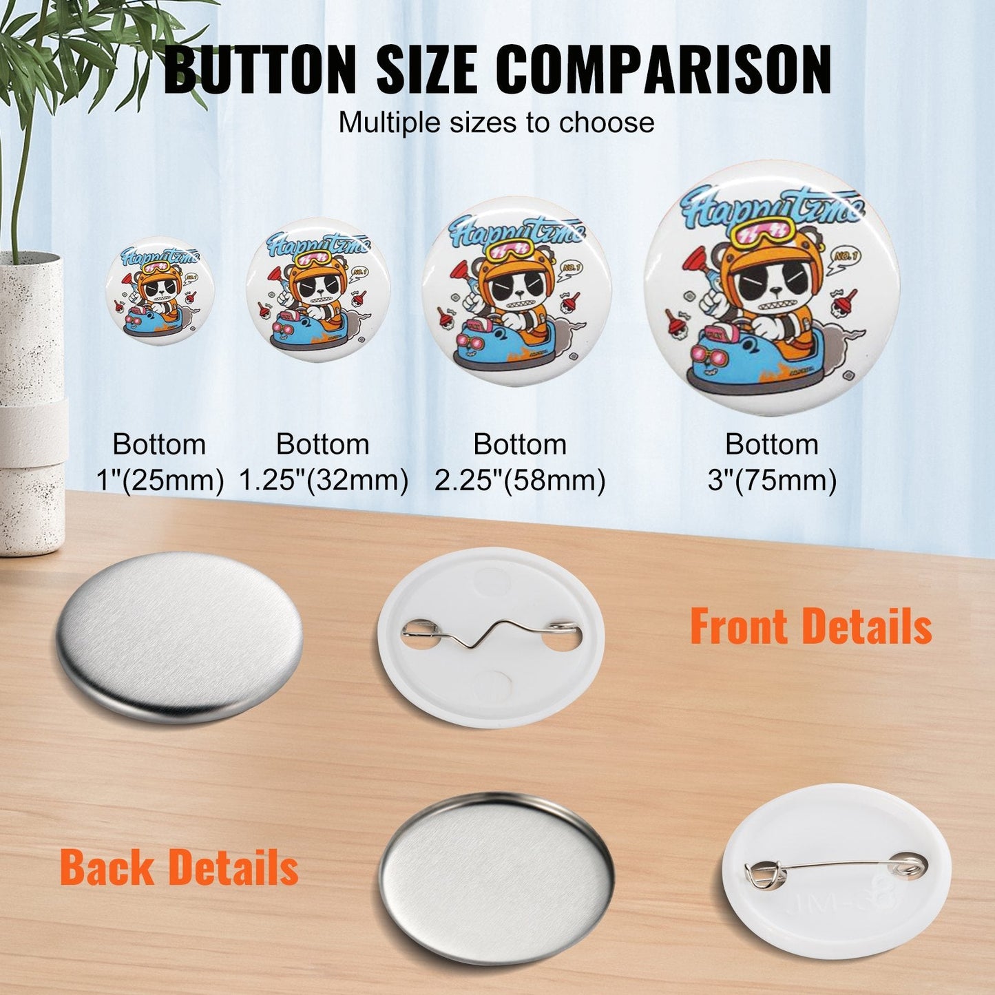 32mm Button Badge Parts for Maker Machine - 500 Sets with Metal & Plastic Components