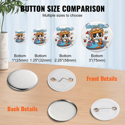 32mm Button Badge Parts for Maker Machine - 500 Sets with Metal & Plastic Components