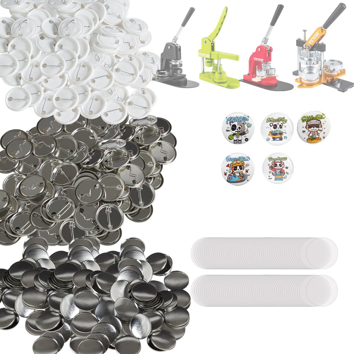 32mm Button Badge Parts for Maker Machine - 500 Sets with Metal & Plastic Components