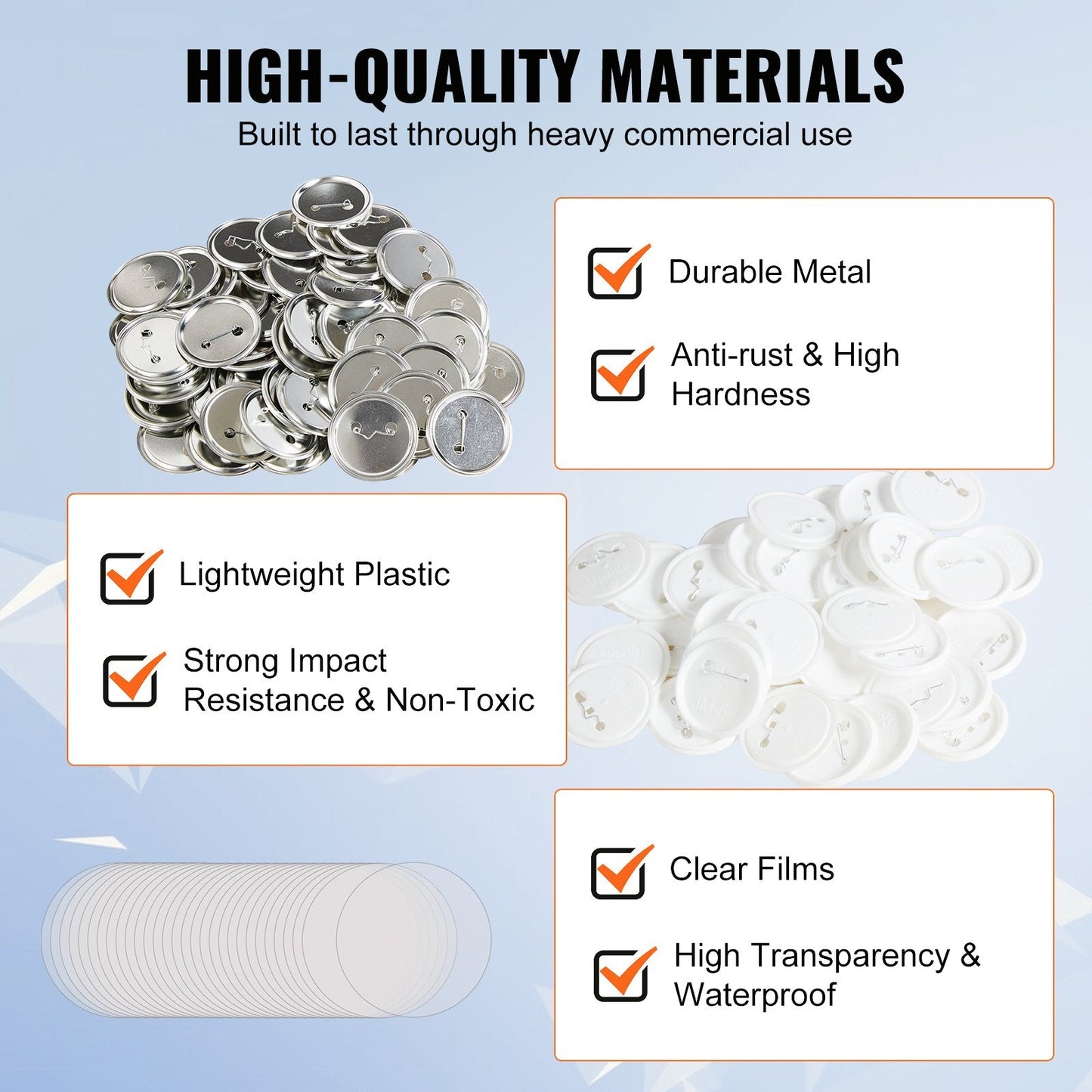 58mm Button Badge Parts for Maker Machine, 500 Sets, Metal & Plastic