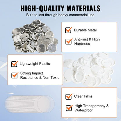 58mm Button Badge Parts for Maker Machine, 500 Sets, Metal & Plastic