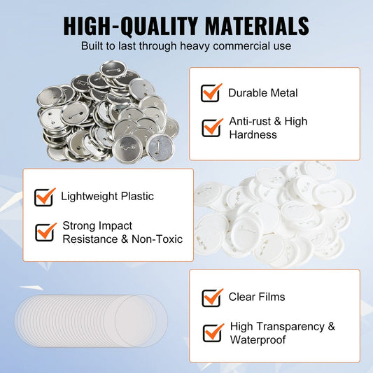 58mm Button Badge Parts for Maker Machine, 500 Sets, Metal & Plastic
