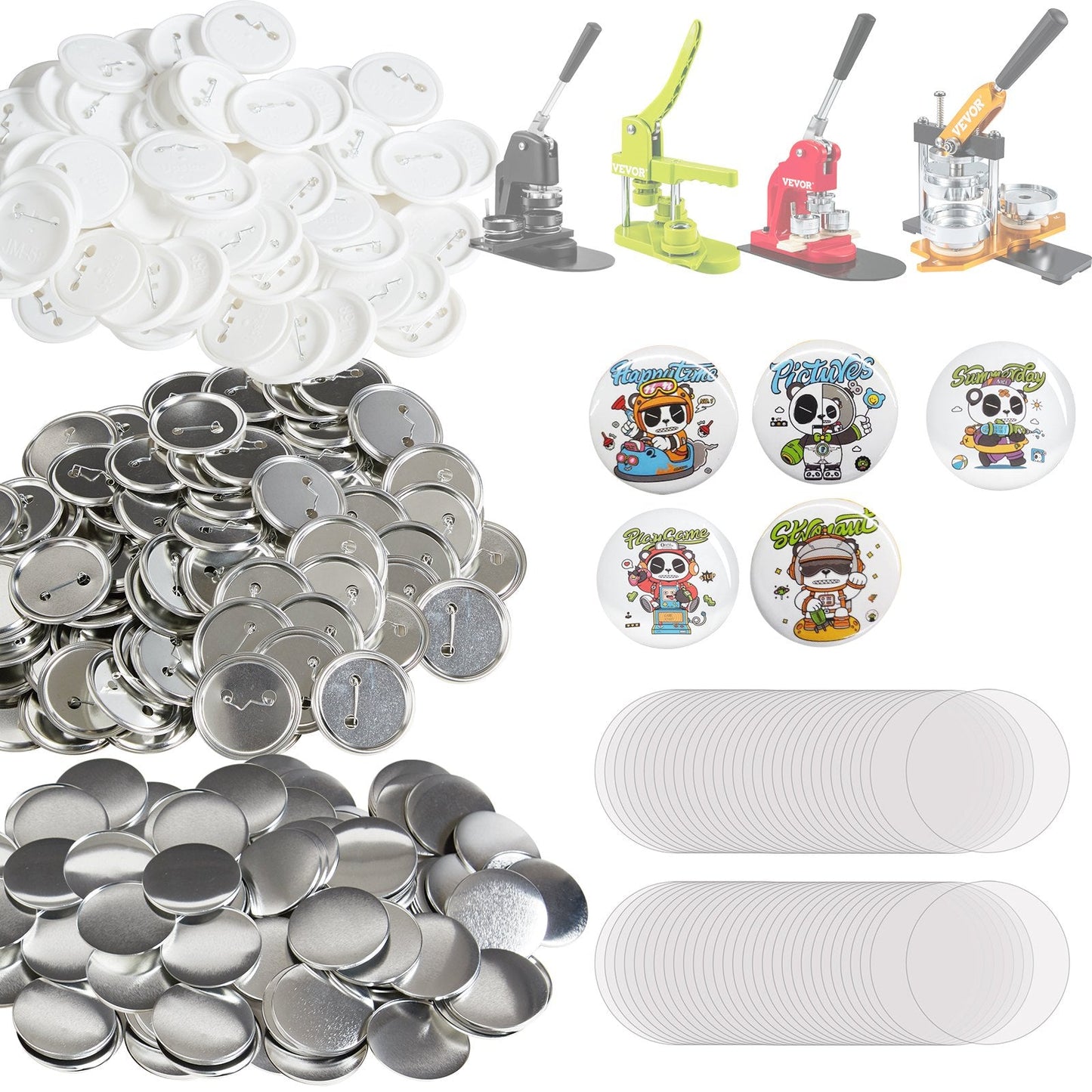58mm Button Badge Parts for Maker Machine, 500 Sets, Metal & Plastic