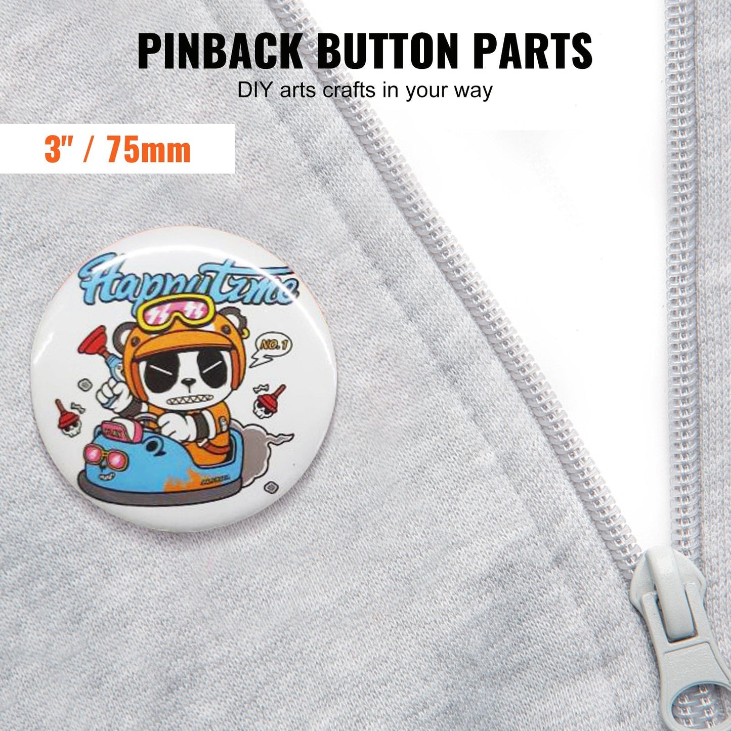 75mm Button Badge Maker Parts Kit, 200 Sets with Metal & Plastic Components