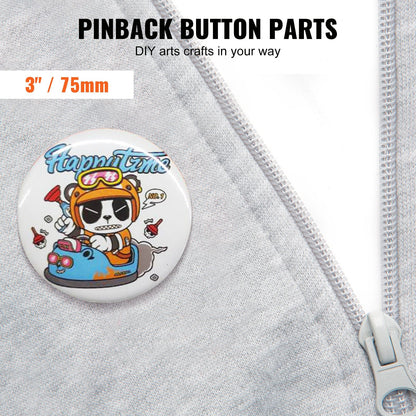 75mm Button Badge Maker Parts Kit, 200 Sets with Metal & Plastic Components