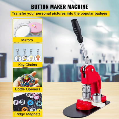 25mm Button Badge Maker Machine with 500 Pins & Circle Cutter, Manual Press