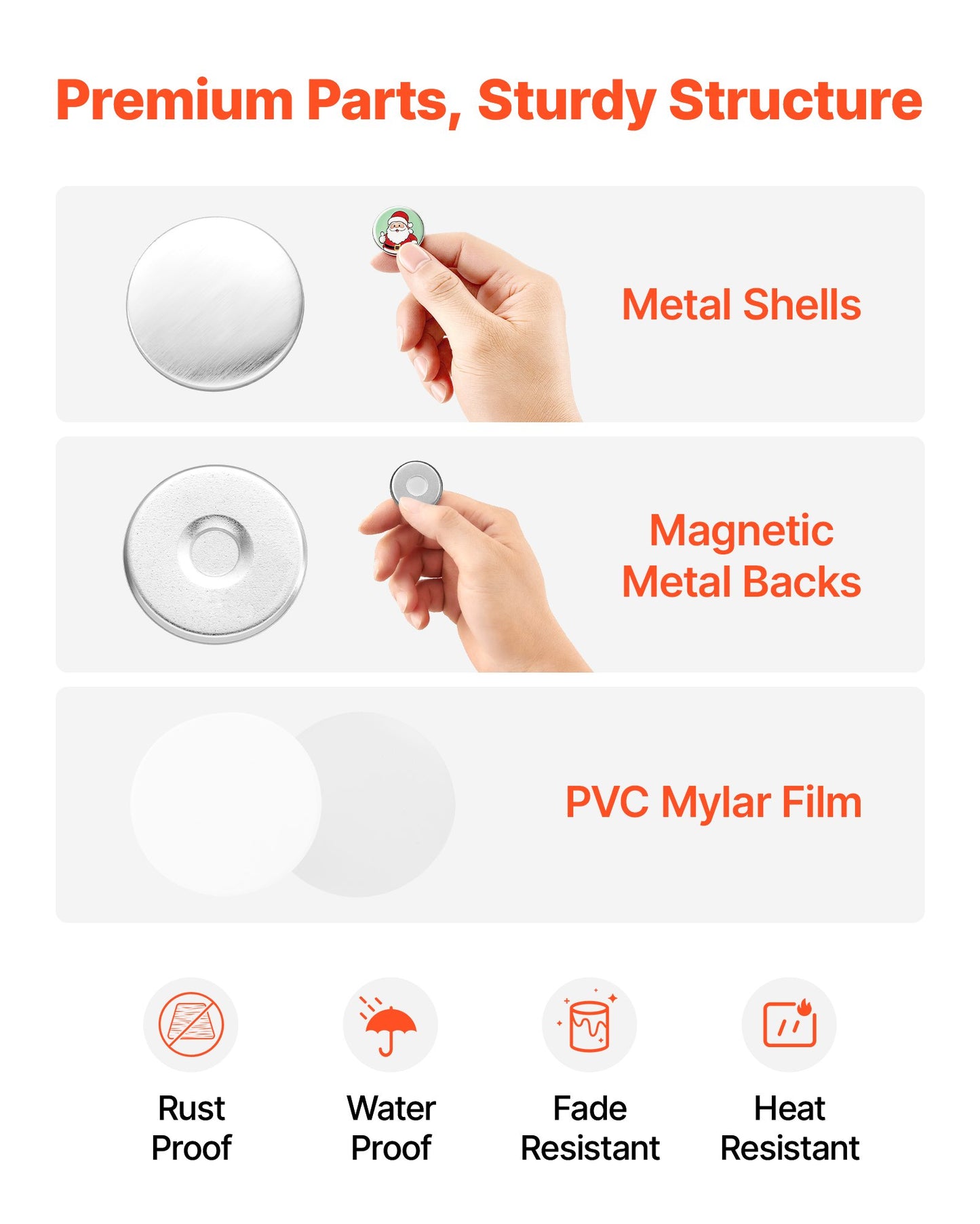 Button Maker Supplies 50 Sets 0.98 in / 25 mm Refrigerator Magnets, Button Parts with Magnetic Backs, Metal Shells, Clear Mylar Films, and Blank Circle Papers, for Home DIY and Kitchen Decor