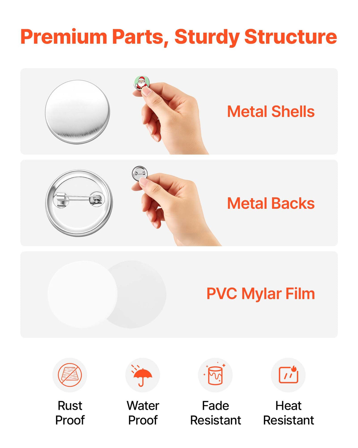 Button Maker Supplies 200 Sets 0.98 in / 25 mm Pin Back Button Parts, with Metal Backs, Metal Shells, Clear Mylar Films, and Blank Circle Papers, for Home DIY, School Events, and Custom Studio