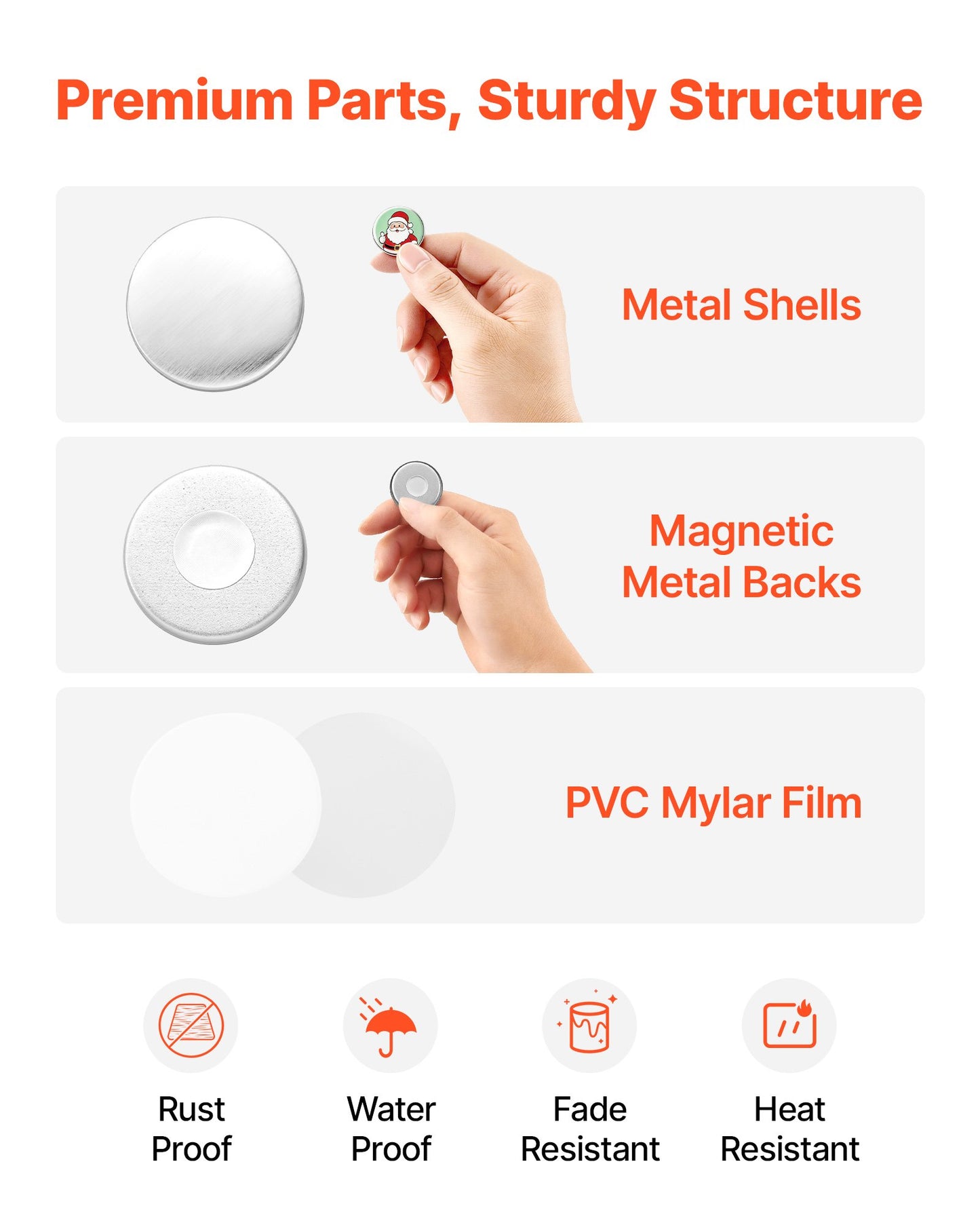 Button Maker Supplies 50 Sets 1.26 in / 32 mm Refrigerator Magnets, Button Parts with Magnetic Backs, Metal Shells, Clear Mylar Films, and Blank Circle Papers, for Home DIY and Kitchen Decor