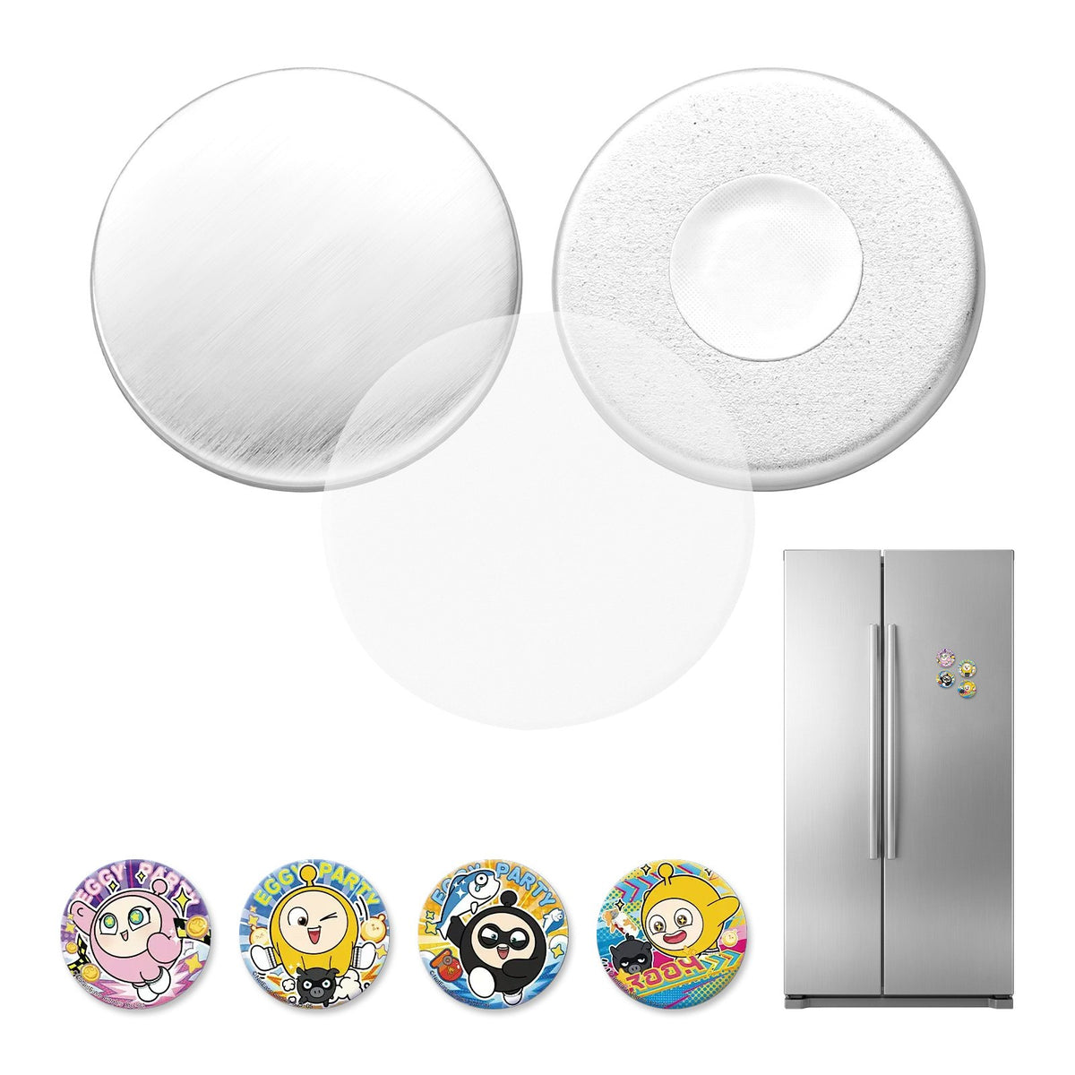 Button Maker Supplies 50 Sets 1.26 in / 32 mm Refrigerator Magnets, Button Parts with Magnetic Backs, Metal Shells, Clear Mylar Films, and Blank Circle Papers, for Home DIY and Kitchen Decor