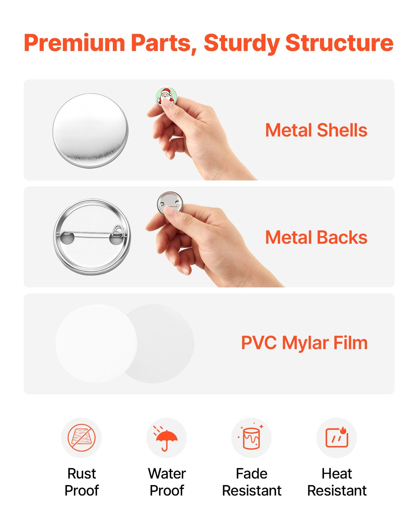 Button Maker Supplies 200 Sets 1.26 in / 32 mm Pin Back Button Parts, with Metal Backs, Metal Shells, Clear Mylar Films, and Blank Circle Papers, for Home DIY, School Events, and Custom Studio