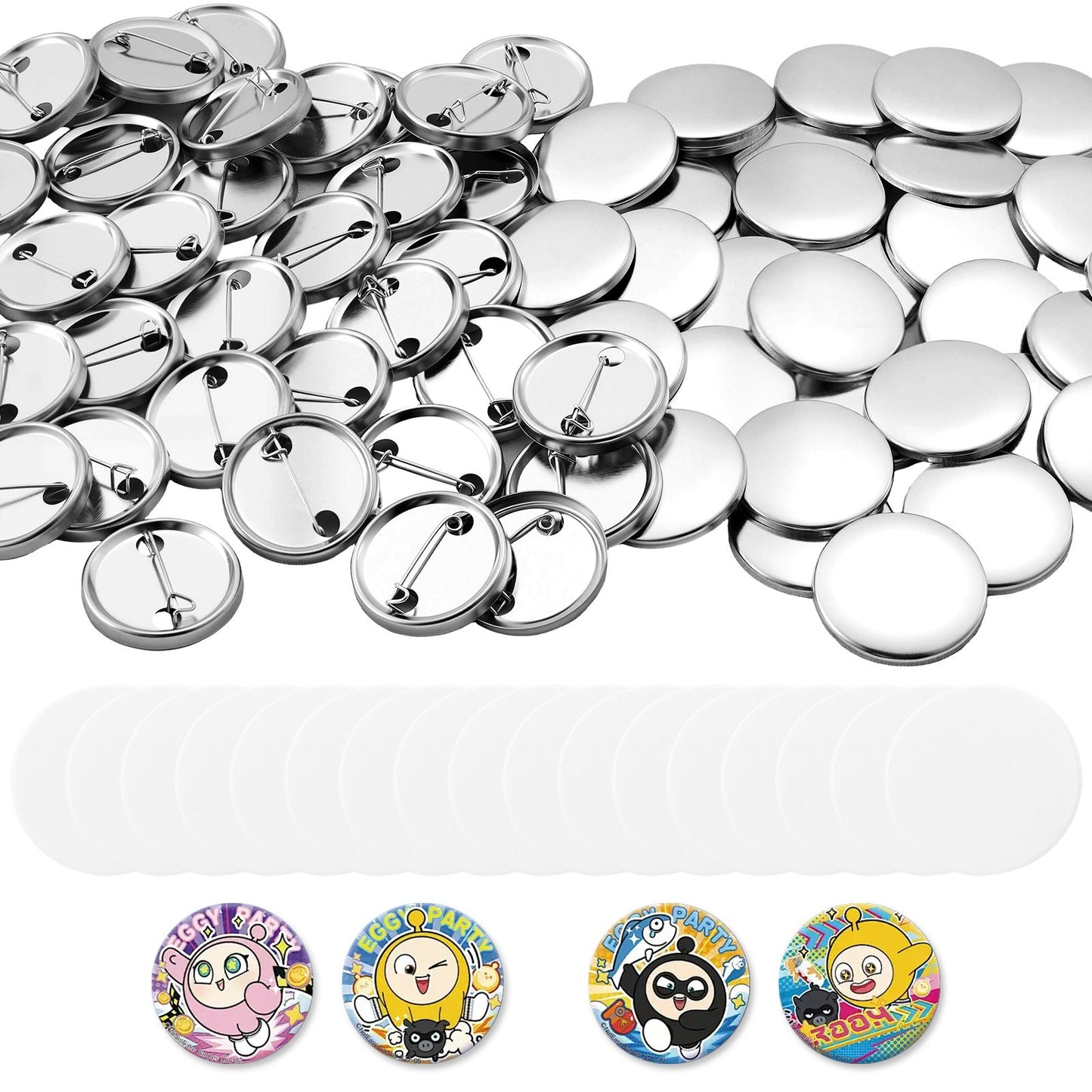 Button Maker Supplies 200 Sets 1.26 in / 32 mm Pin Back Button Parts, with Metal Backs, Metal Shells, Clear Mylar Films, and Blank Circle Papers, for Home DIY, School Events, and Custom Studio