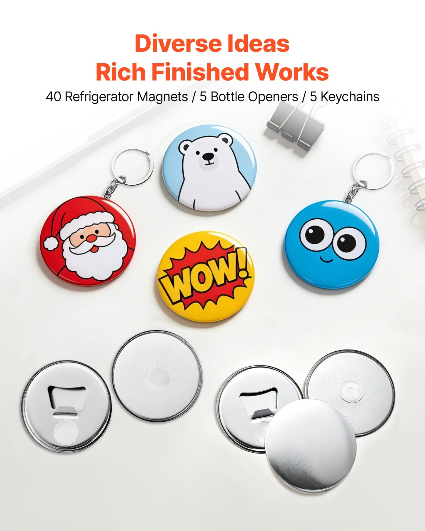 Button Maker Supplies 50 Sets 2.28 in / 58 mm Refrigerator Magnets, Bottle Openers, and Keychains Button Parts with Backs, Shells, Clear Mylar Films, and Blank Circle Papers, for Home DIY