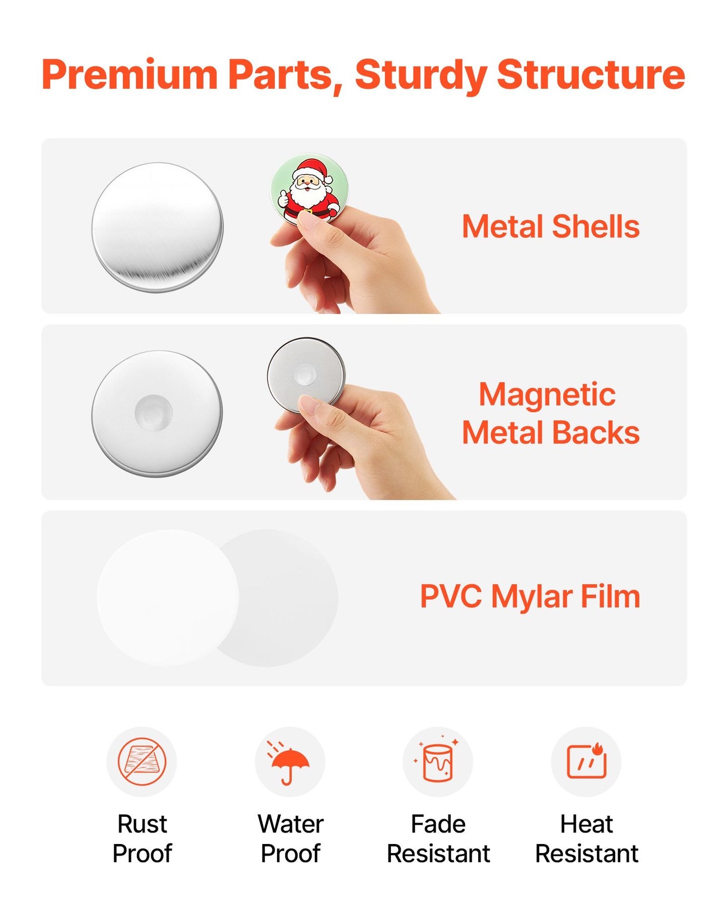 Button Maker Supplies 50 Sets 2.28 in / 58 mm Refrigerator Magnets, Bottle Openers, and Keychains Button Parts with Backs, Shells, Clear Mylar Films, and Blank Circle Papers, for Home DIY