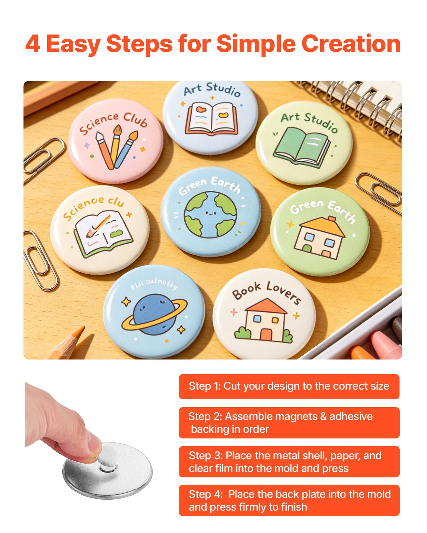 Button Maker Supplies 50 Sets 2.28 in / 58 mm Refrigerator Magnets, Bottle Openers, and Keychains Button Parts with Backs, Shells, Clear Mylar Films, and Blank Circle Papers, for Home DIY