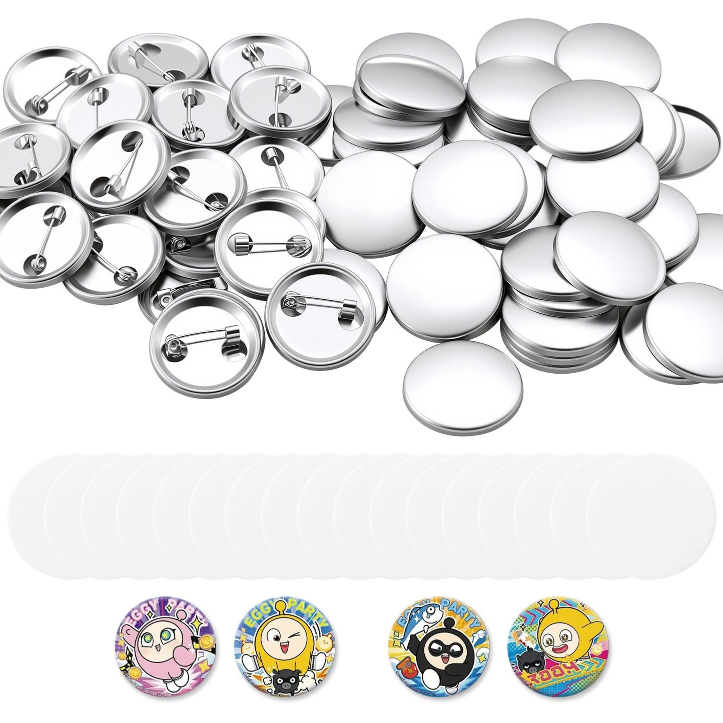 Button Maker Supplies 200 Sets 2.28 in / 58 mm Pin Back Button Parts, with Metal Backs, Metal Shells, Clear Mylar Films, and Blank Circle Papers, for Home DIY, School Events, and Custom Studio