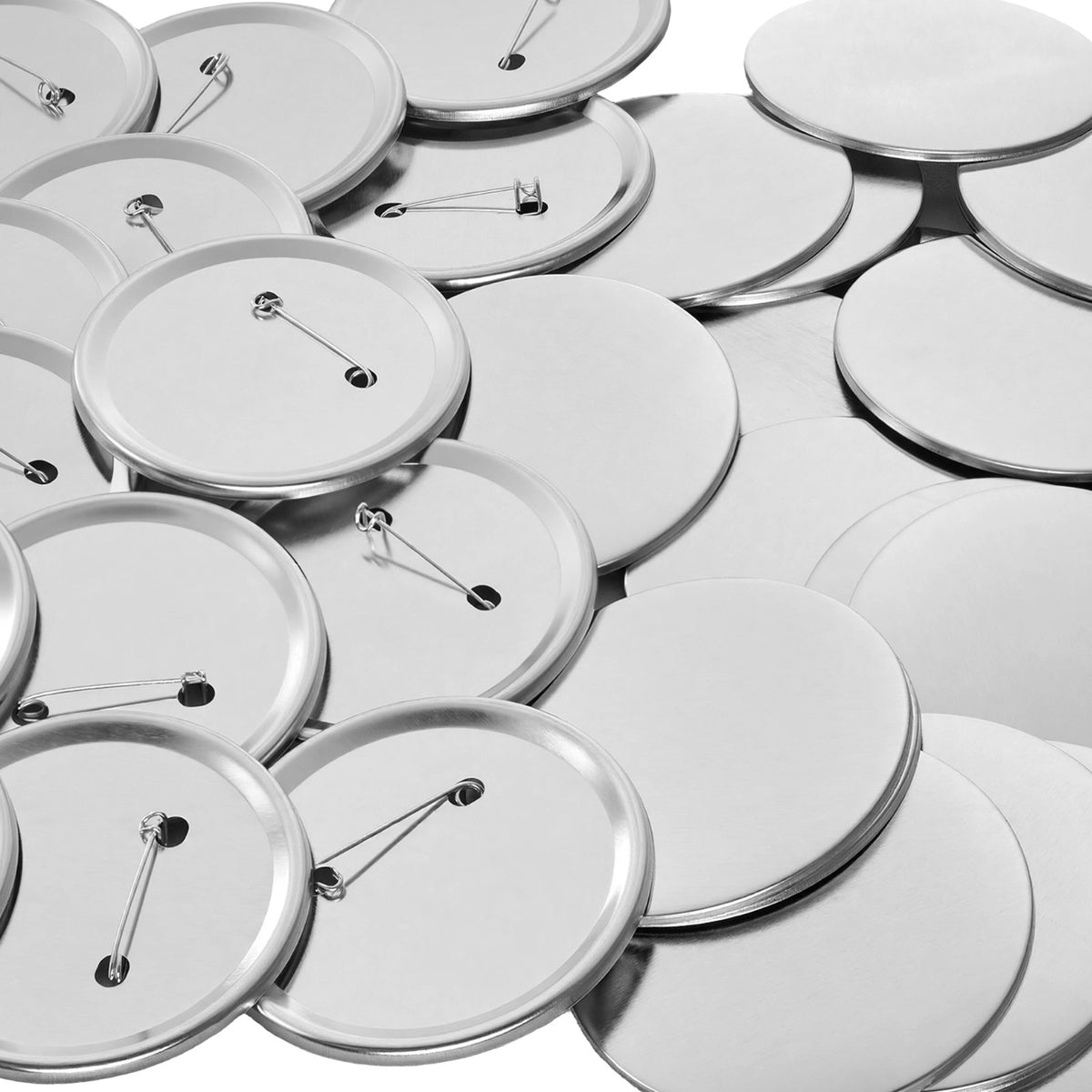 Button Maker Supplies 100 Sets 2.95 in / 75 mm Pin Back Button Parts, with Metal Backs, Metal Shells, Clear Mylar Films, and Blank Circle Papers, for Home DIY, School Events, and Custom Studio