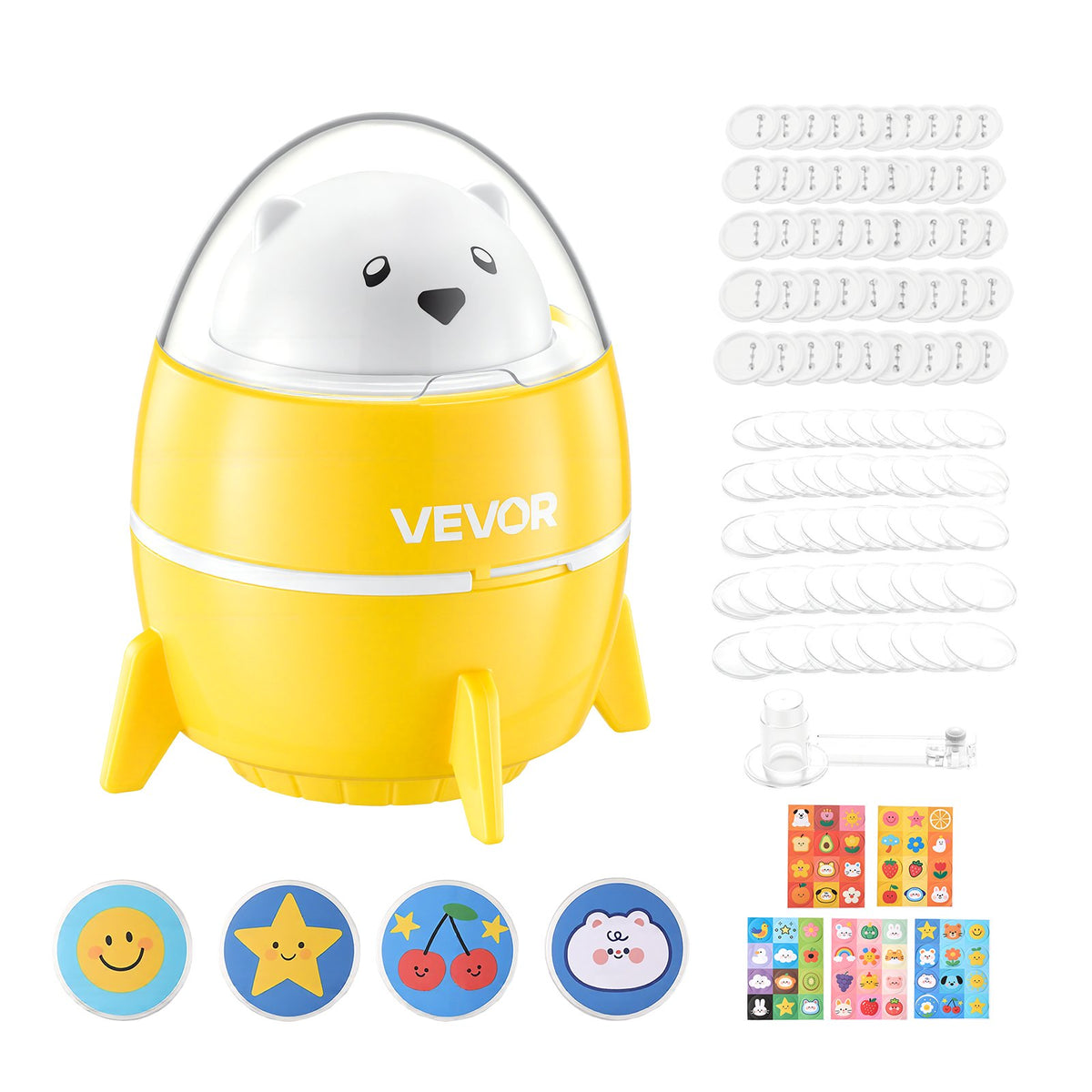 Button Maker Machine, 2.25" / 58 mm, Plastic Pin Badge Maker with 50pcs Button Parts and Pre-Printed Pattern Paper, Circle Cutter, Compact Body, for Home DIY, School Events, Birthday Present