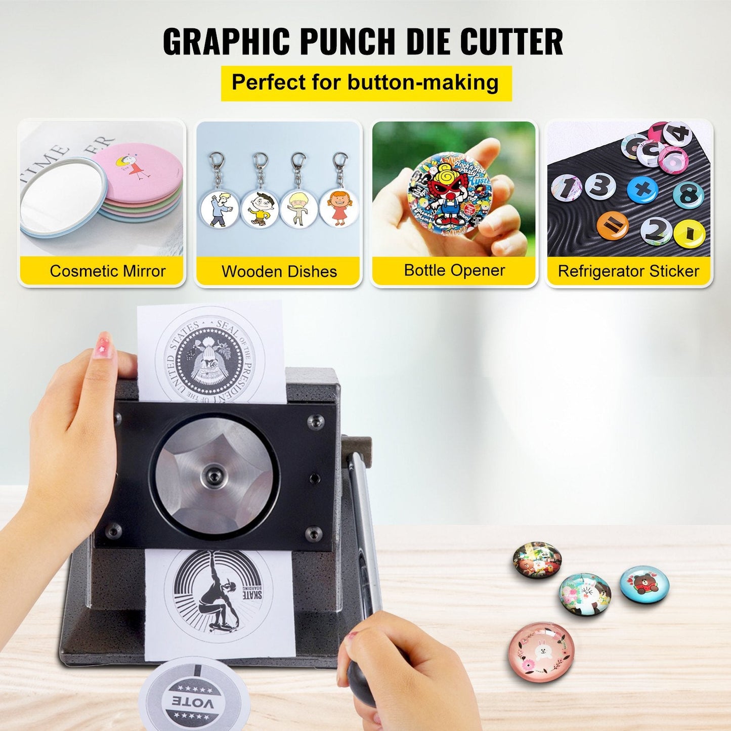 32mm Round Button Maker with Graphic Punch Die Cuts for Paper Scrapbooking