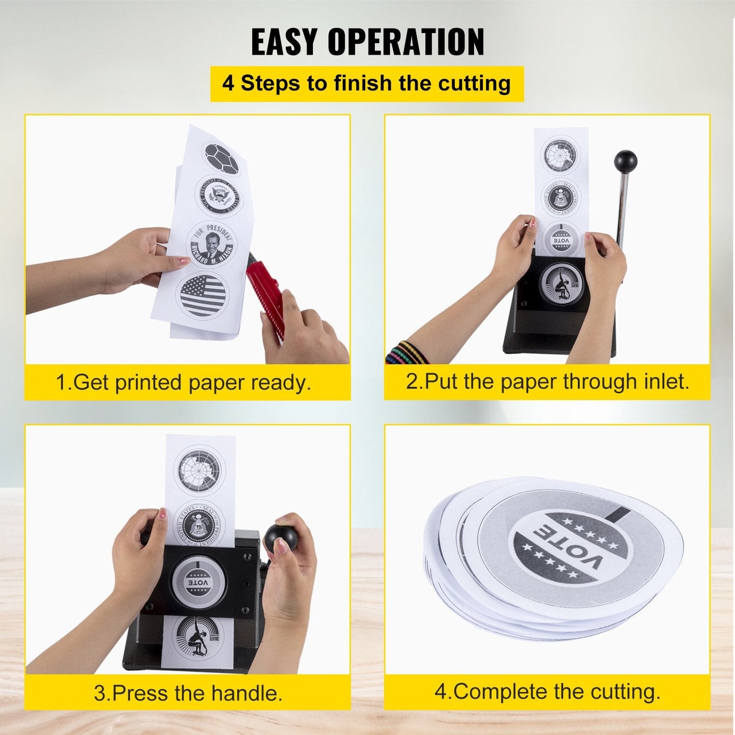 32mm Round Button Maker with Graphic Punch Die Cuts for Paper Scrapbooking