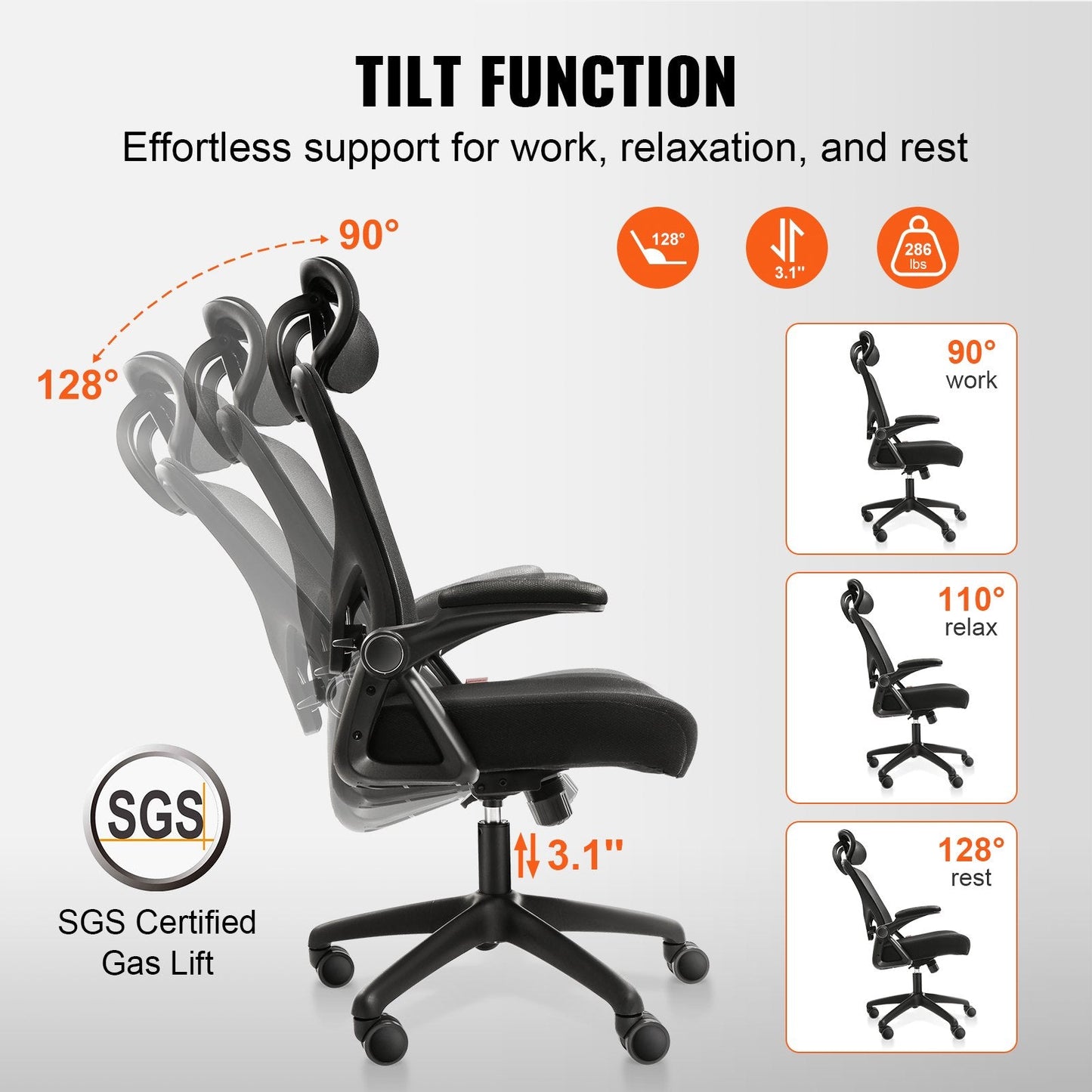 High Back Ergonomic Office Chair with Adjustable Lumbar & Headrest Support