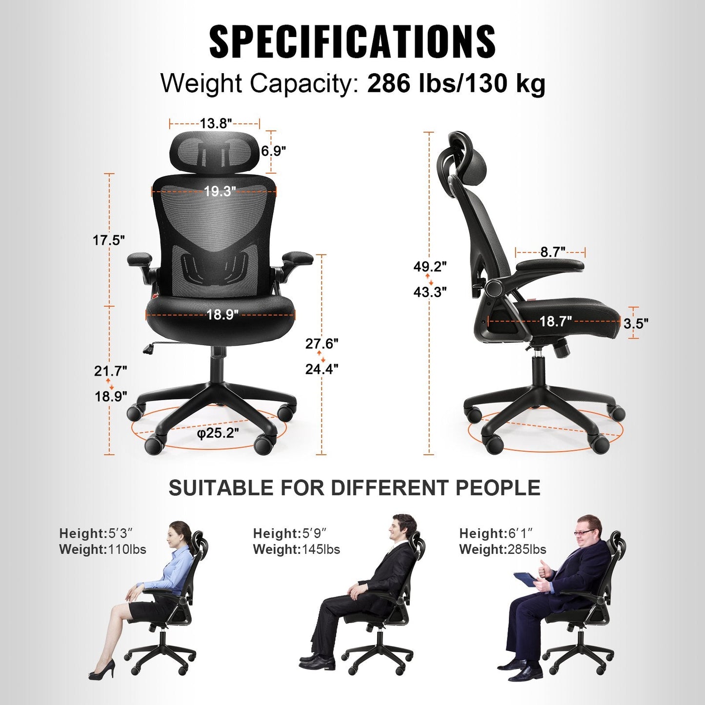 High Back Ergonomic Office Chair with Adjustable Lumbar & Headrest Support